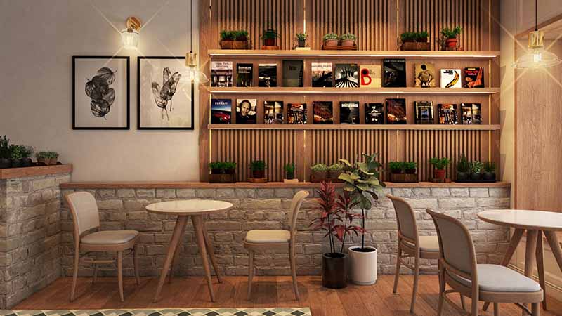 Tấm ốp tường PVC giúp tăng giá trị thẩm mỹ cho không gian quán cafe